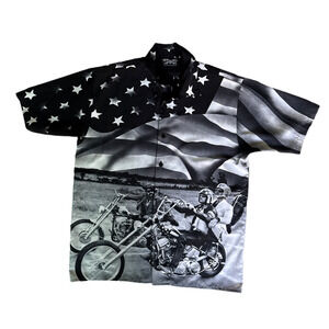 Vintage Dragonfly Easy Rider Biker Shirt Stars & Stripes USA Flag  Button-Up L